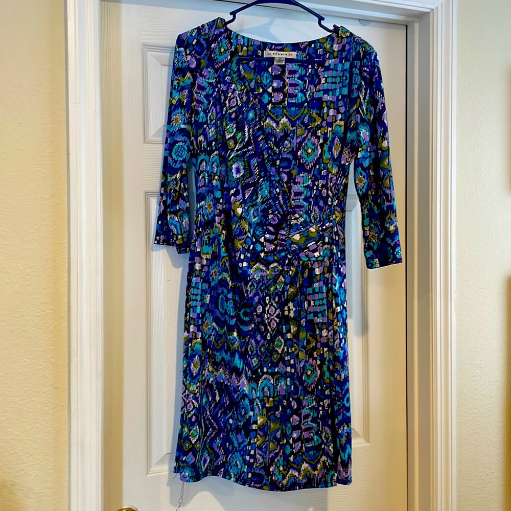 Multicolor 3/4 Sleeve Wrap Dress